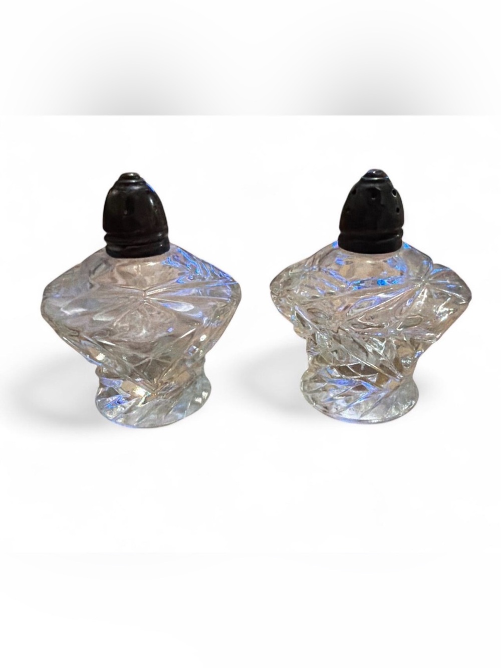 Vintage Crystal 925 Sterling Silver Lids Salt Pepper Shakers Heavy Cut Glass
